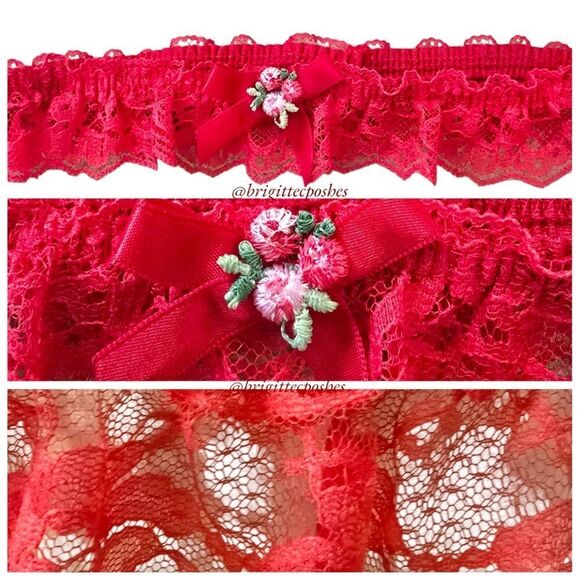 VINTAGE Nan FLOWER Red Lace Lingerie With Red Lace Garter - Picture 6 of 8